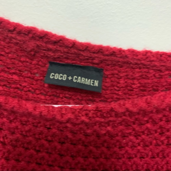 Coco & Carmen Fringe  Red Knit Warm Poncho Size OS - Picture 2 of 10